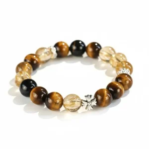 Natural Tiger's Eye bracelet for Protection & Grounding on white background