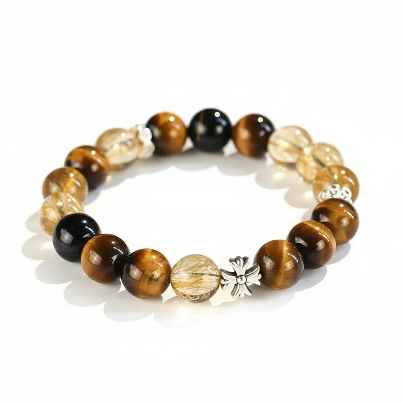 1SCDBD18 Natural Tiger's Eye bracelet for Protection & Grounding on white background
