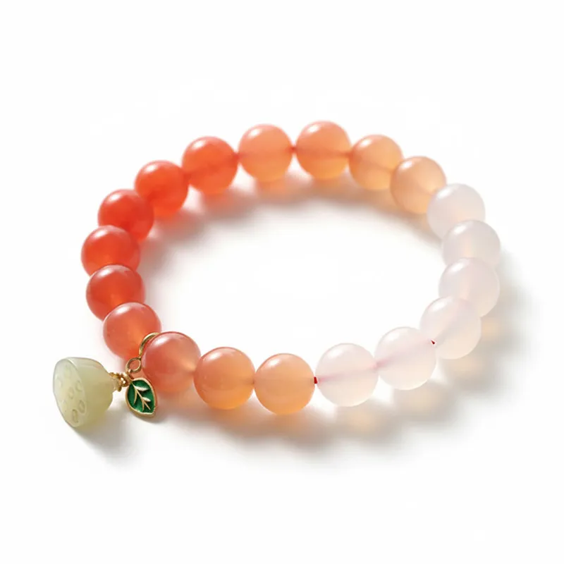 1SCDBD27 Natural Carnelian bracelet for Health & Vitality with lotus charm on white background