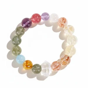 Natural Mixed Rutilated Quartz bracelet for Health & Vitality on white background