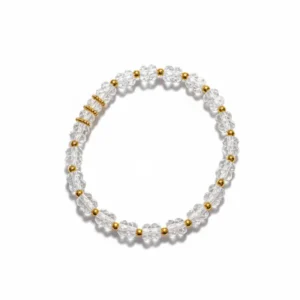 Natural Clear Quartz bracelet for Spiritual & Intuition with gold accents on white background