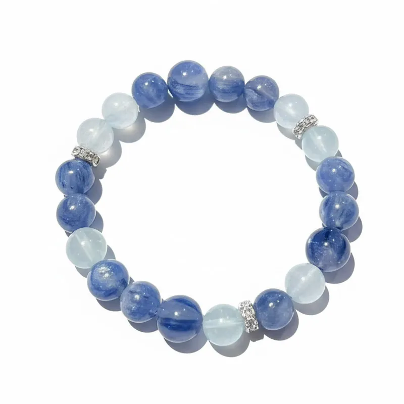 Natural Kyanite bracelet for Communication & Alignment on white background