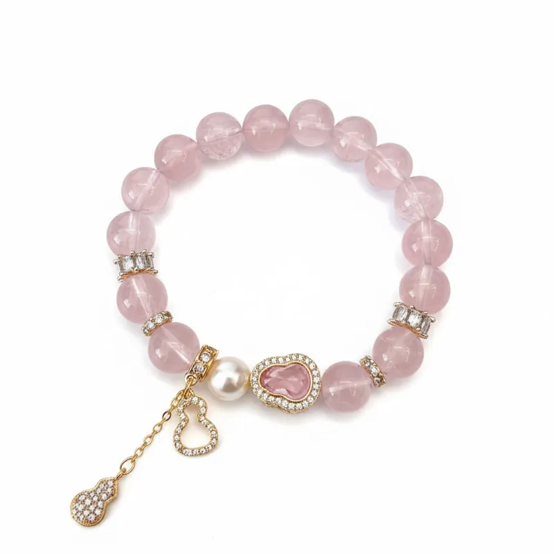 1SCDQS16 Natural Rose Quartz bracelet for Love & Harmony on white background