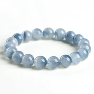 Natural Blue Rutilated Quartz bracelet for Wealth & Success on white background