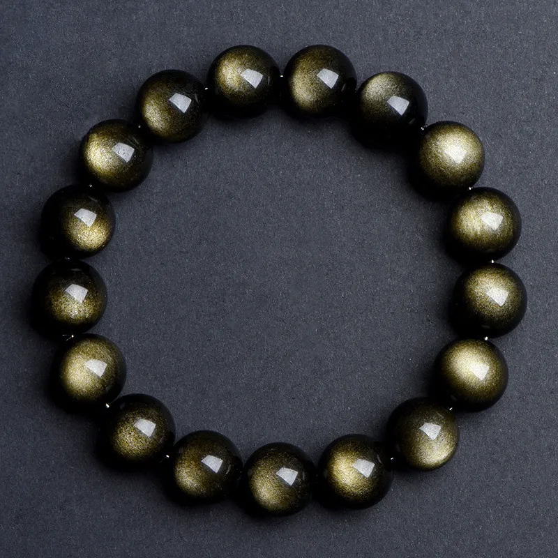 SCPGOBS1 Natural Golden Sheen Obsidian bracelet for Protection & Manifestation on dark gray background